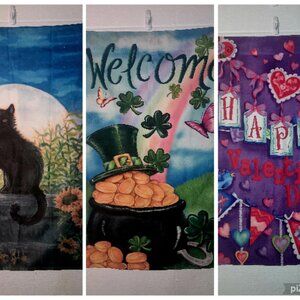 Set of 3 Outdoor Garden Large House Flags Valentine's Day St. Patricks Day Fall